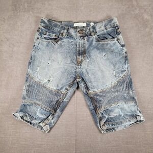 Evolution in Design Distressed Denim Moto‎ Shorts Rips Blue Size 34